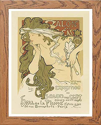 Vintage Poster Maf094 Salon Des Cent Alphonse Maria Mucha in Wood frame, premium wall art print