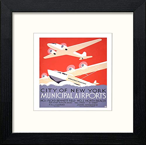 Vintage Poster New_york_municipal_airports in Black Wood frame, premium wall art print