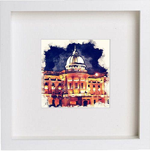 Glasgow Mitchell Library At Night Print 0049 in White frame, premium wall art print