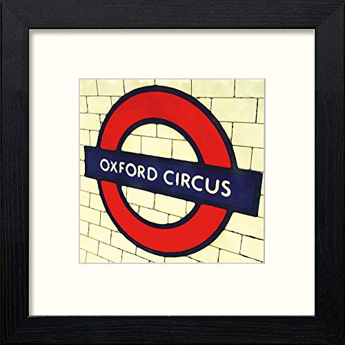 London Underground Oxford Circus in Black Wood frame, premium wall art print