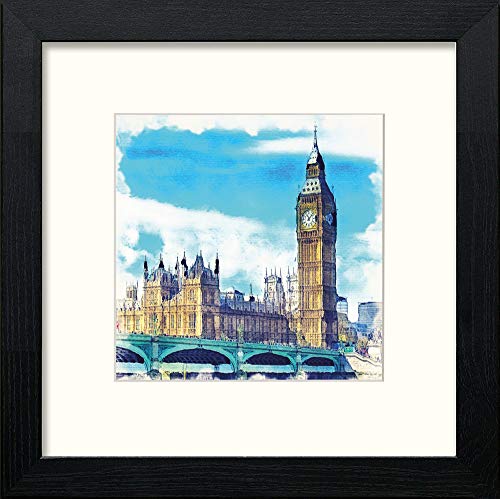 London Palace Of Westminster in Black Wood frame, premium wall art print