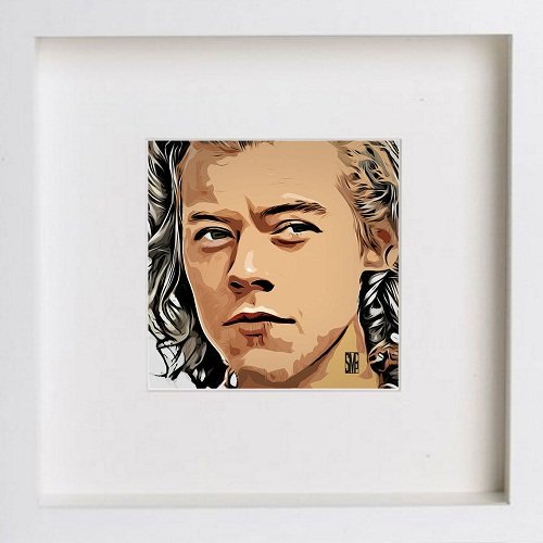 Harry Styles 85 in White frame, premium wall art print