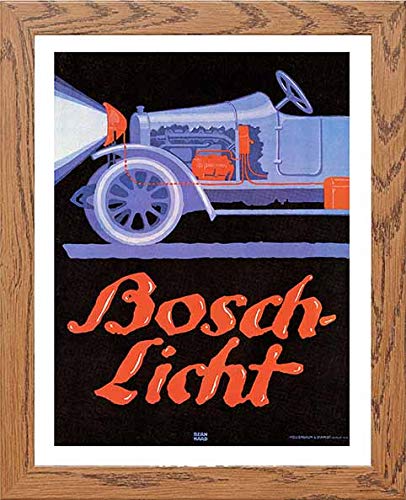 Vintage Vehicle Poster Bosch Licht in Wood frame, premium wall art print