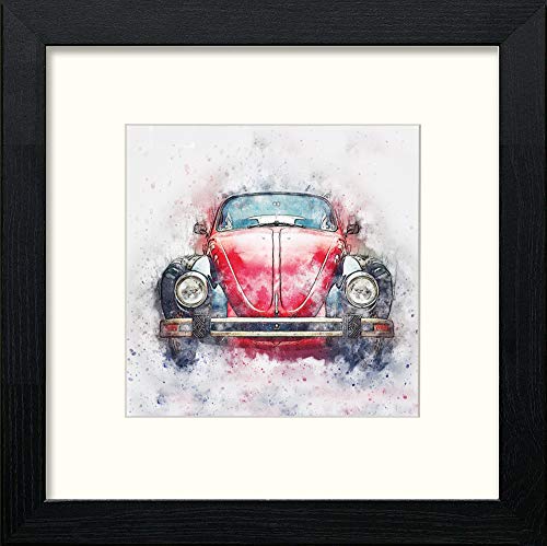 Red Beetle in Black Wood frame, premium wall art print