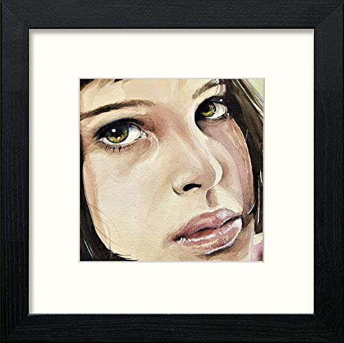 Sad Girl in Black Wood frame, premium wall art print