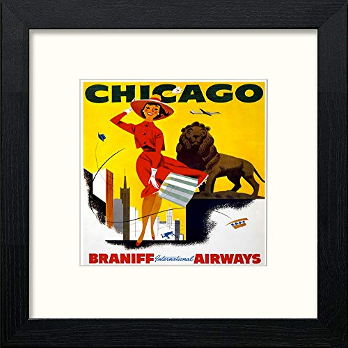 Vintage Chicago Poster in Black Wood frame, premium wall art print
