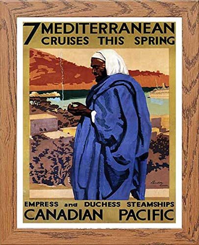 Vintage Poster Canadian Pacific Mediterranean Cruises in Wood frame, premium wall art print