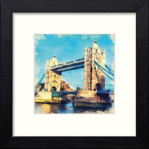 London Tower Bridge in Black Wood frame, premium wall art print