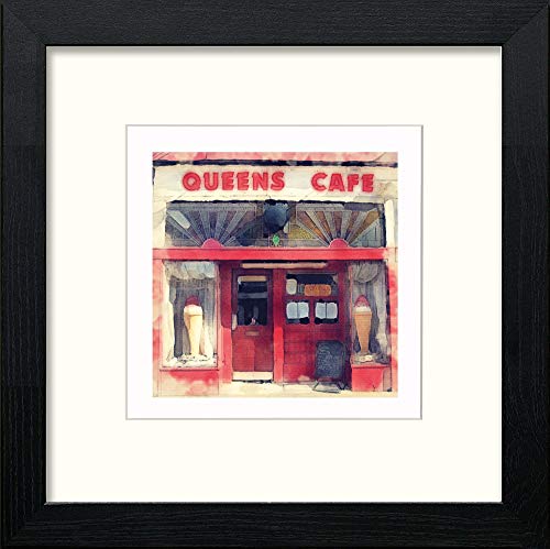 Glasgow Queens Cafe in Black Wood frame, premium wall art print