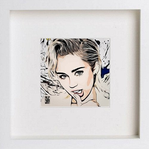 Miley Cyrus 147 in White frame, premium wall art print