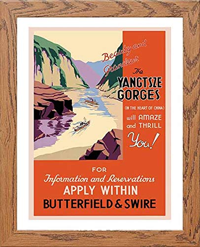 Vintage Poster Chinese Vintage Travel Poster in Wood frame, premium wall art print