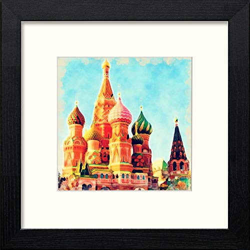 St Basil's Cathedral in Black Wood frame, premium wall art print