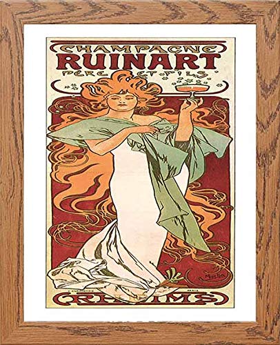 Vintage Poster Champagne Ruinart in Wood frame, premium wall art print