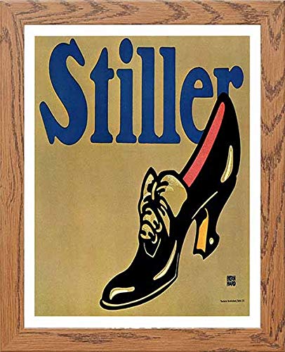 Vintage Poster Stiller Shoes in Wood frame, premium wall art print