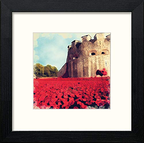 Tower Of London Poppies in Black Wood frame, premium wall art print