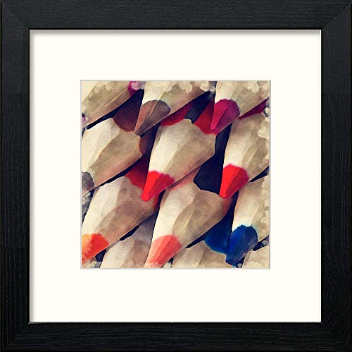 Coloured Pencils Stacked in Black Wood frame, premium wall art print