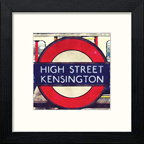 London Underground High Street Kensington in Black Wood frame, premium wall art print