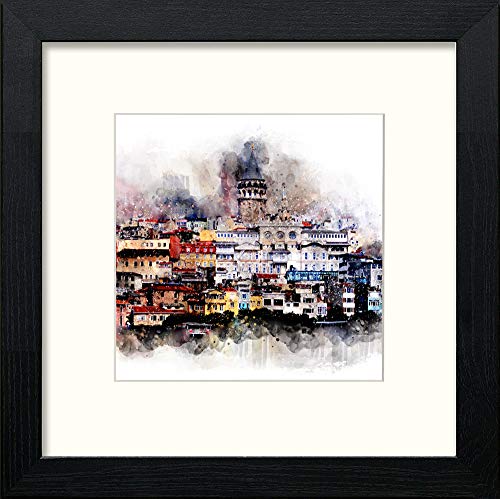 Galata Tower in Black Wood frame, premium wall art print
