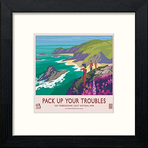 Vintage Pembrokshire Poster in Black Wood frame, premium wall art print