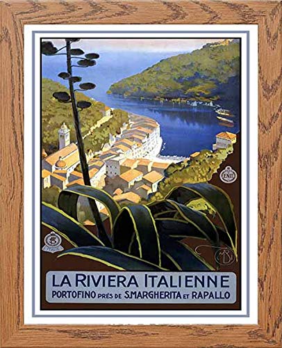 Vintage Poster La Riviera Italienne in Wood frame, premium wall art print