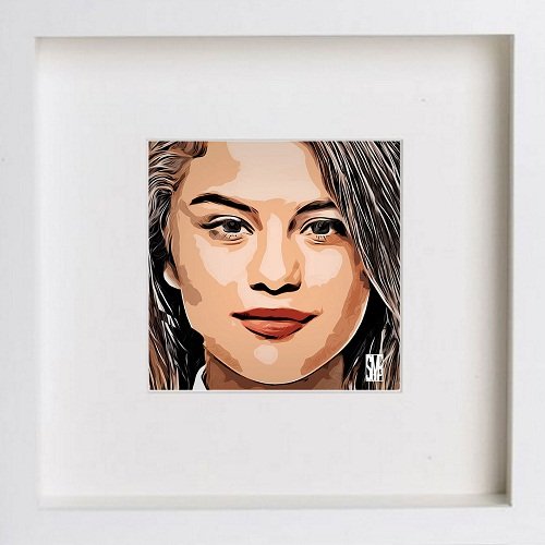 Selena Gomez 184 in White frame, premium wall art print