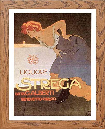 Vintage Poster Liquore Strega in Wood frame, premium wall art print