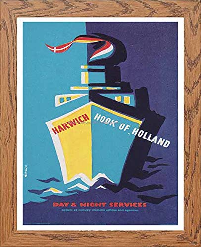 Vintage Poster British Railways (eastern Region) Harwich Hook Of Holland in Wood frame, premium wall art print