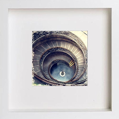 Rome Collection Bramante Staircase 178 in White frame, premium wall art print