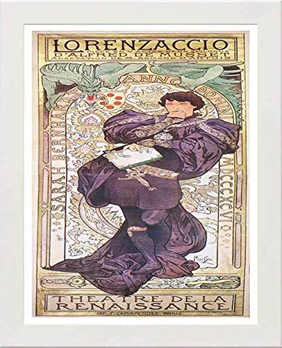 Vintage Poster Alphonse Mucha Lorenzaccio 1896 in Wood frame, premium wall art print