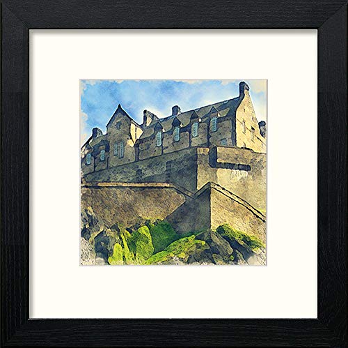 Edinburgh Castle in Black Wood frame, premium wall art print