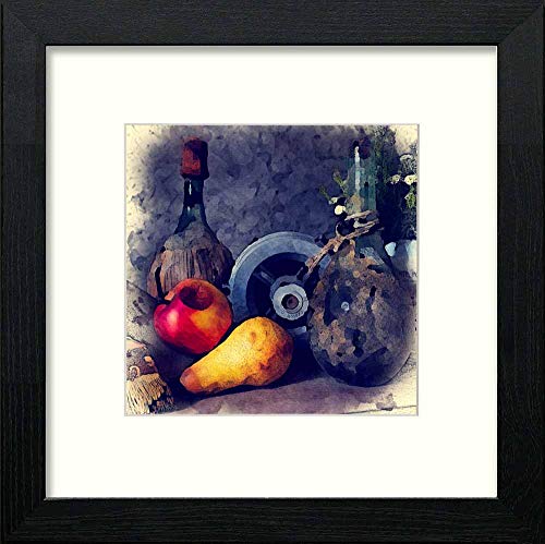 Vintage Still Life With Pear in Black Wood frame, premium wall art print