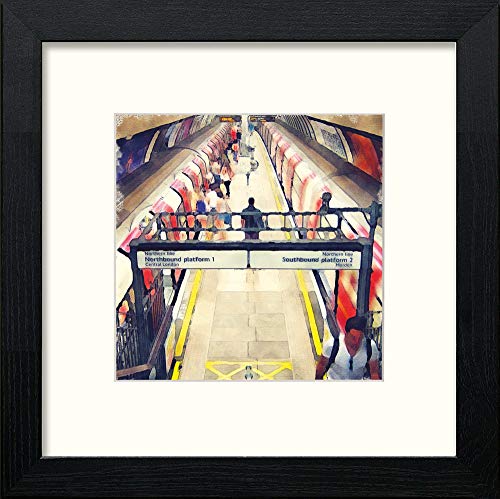 London Underground Clapham North in Black Wood frame, premium wall art print