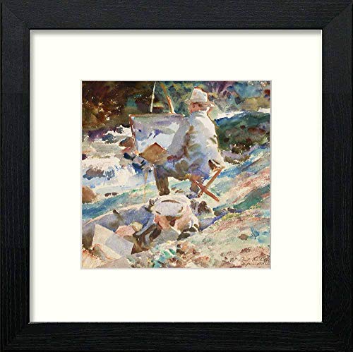 Vintage Sketching At The Falls in Black Wood frame, premium wall art print