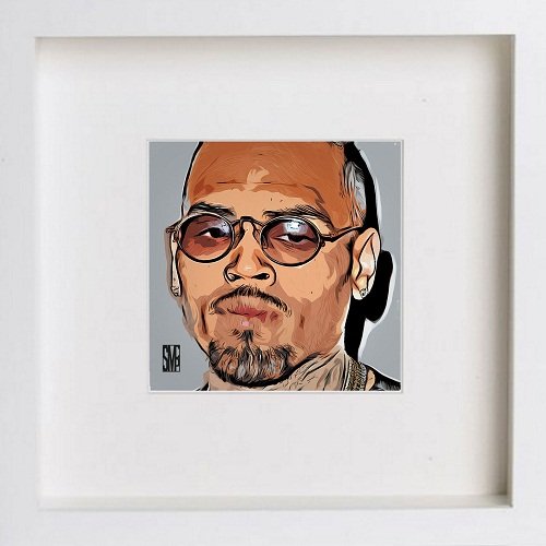 Chris Brown 0018 in White frame, premium wall art print
