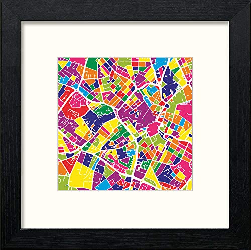 Birmingham Uk Map in Black Wood frame, premium wall art print