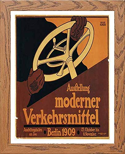 Vintage Poster Ausstellung Moderner Verkehrsmittel in Wood frame, premium wall art print