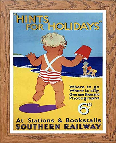 Vintage Poster Hints For Holidays Southern Railway in Wood frame, premium wall art print