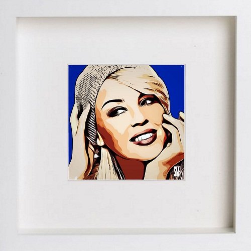 Kylie Minogue 93 in White frame, premium wall art print