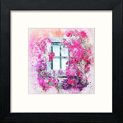 Petunias Window France in Black Wood frame, premium wall art print