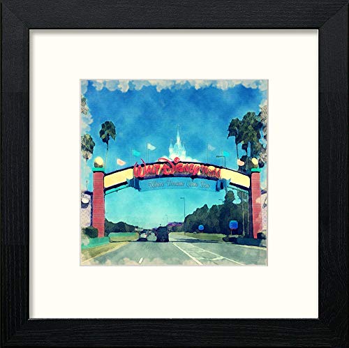 Welcome To Disney in Black Wood frame, premium wall art print