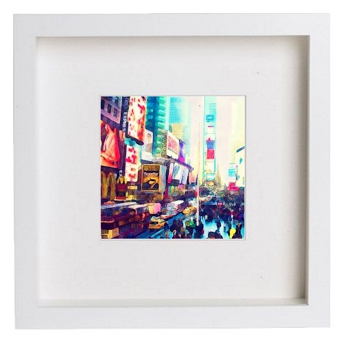 New York City Collection Times Square 159 in White frame, premium wall art print