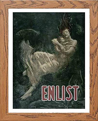 Vintage Poster Enlist in Wood frame, premium wall art print