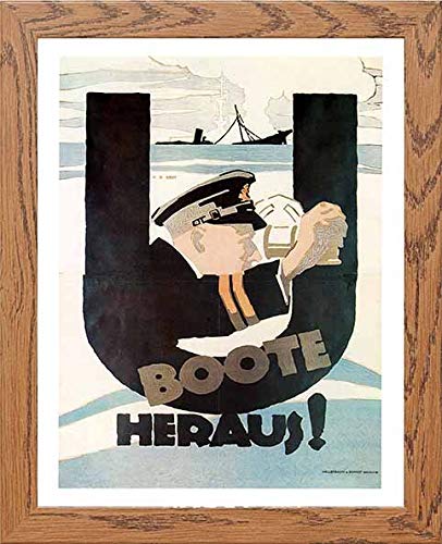 Vintage Poster U Boats Out in Wood frame, premium wall art print