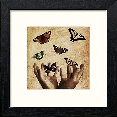 Butterfly Hands in Black Wood frame, premium wall art print