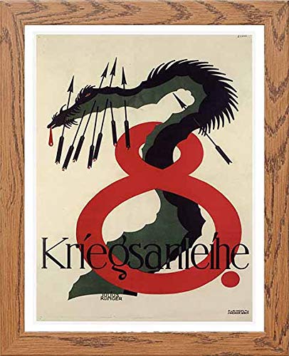 Vintage Poster Kriegsanleihe 8th War Loan, Black, A3 in Wood frame, premium wall art print
