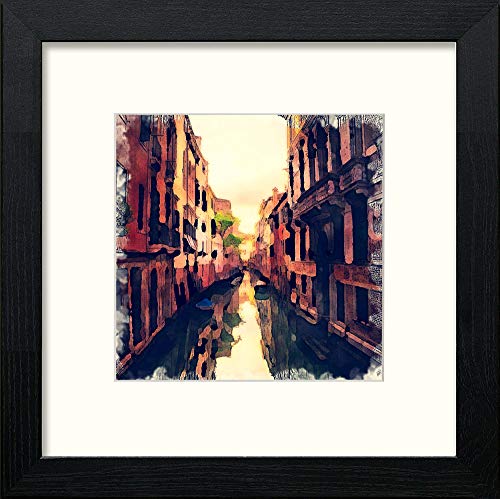 Italy Venice Canal Dark , Pine Frame, 10 X 10 Inches in Black Wood frame, premium wall art print