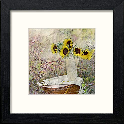 Etched Sunflowers in Black Wood frame, premium wall art print
