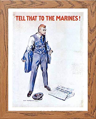 Vintage Poster Tell That To The Marines in Wood frame, premium wall art print
