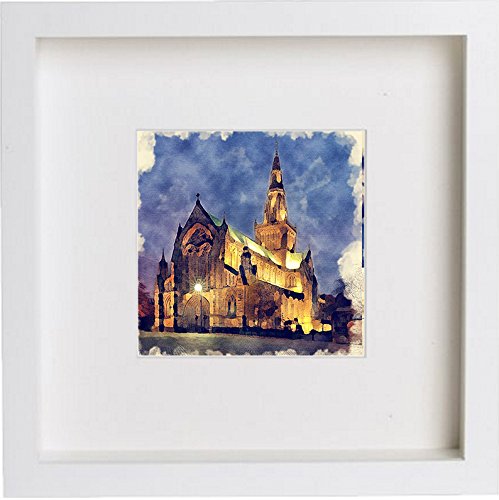 Glasgow Cathedral At Night 0043 in White frame, premium wall art print