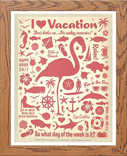 Vintage Flamingo Vacation Beach Seaside Poster Travel Poster (44) in Wood frame, premium wall art print